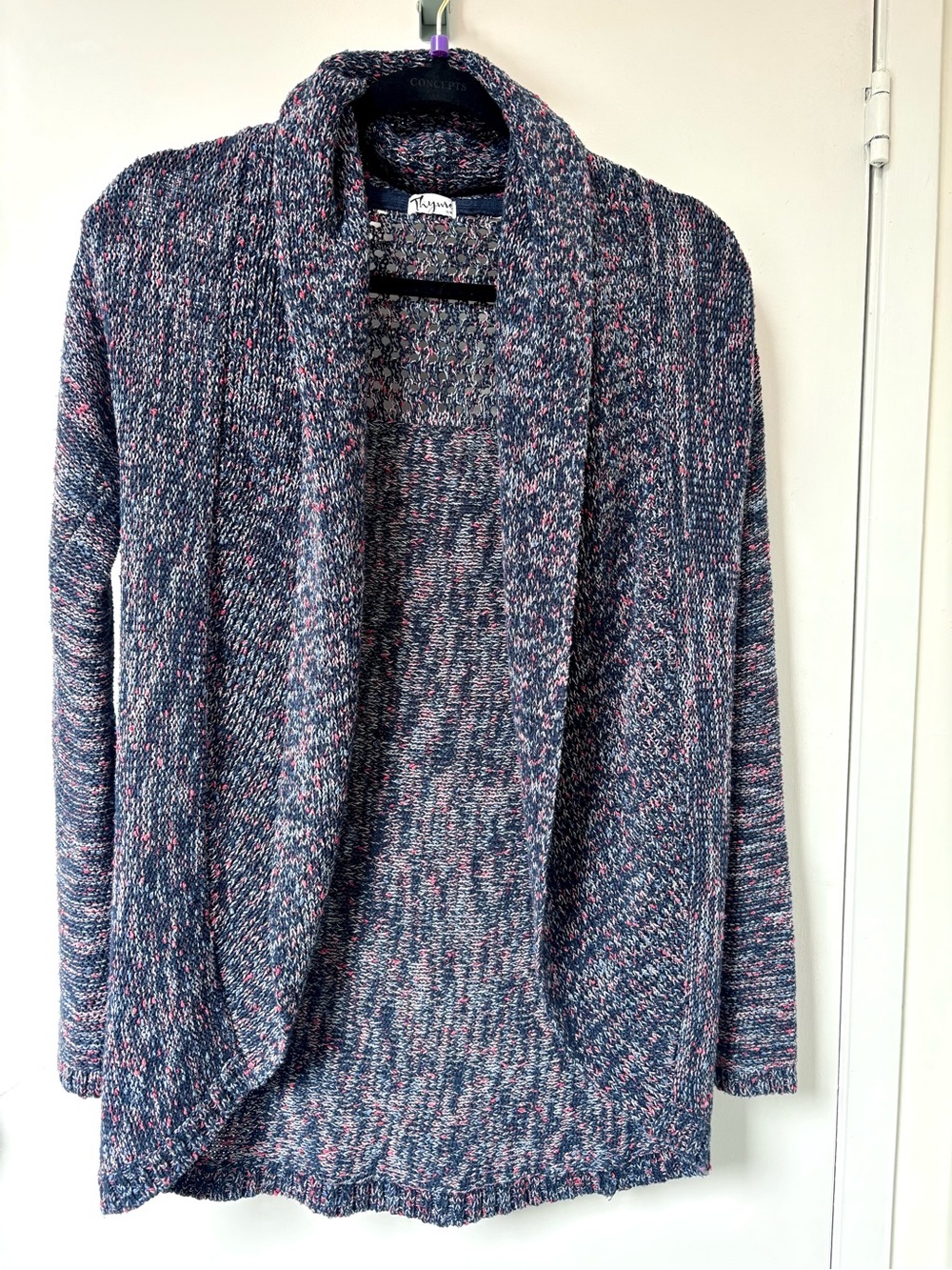 Thyme Open-Front Marled Cardigan Sweater in Navy Multi -